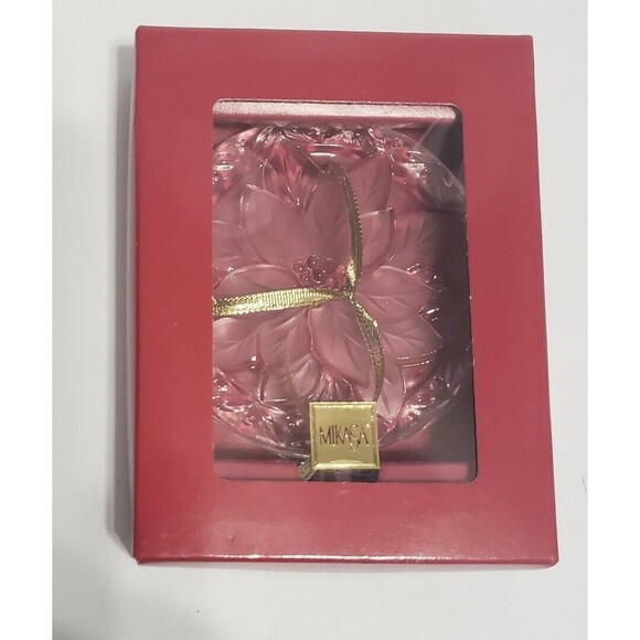Mikasa Ornament Festive Poinsettia Crystal Glass 3.25 inches Christmas Boxed - Picture 1 of 6